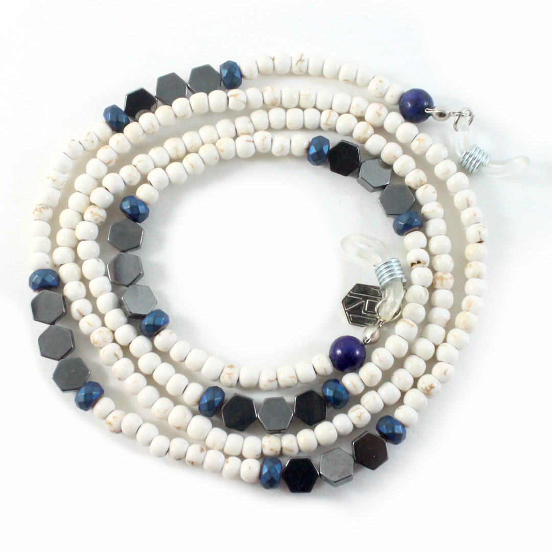 Howlite w/ Blue Crystals & 925 Sterling Silver - Eyewear Chain-Eyewear Accessories-TheRicciDistrict