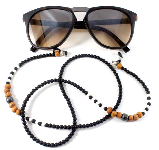 Matte Onyx w/ Wood beads - Eyewear Chain-The Ricci District