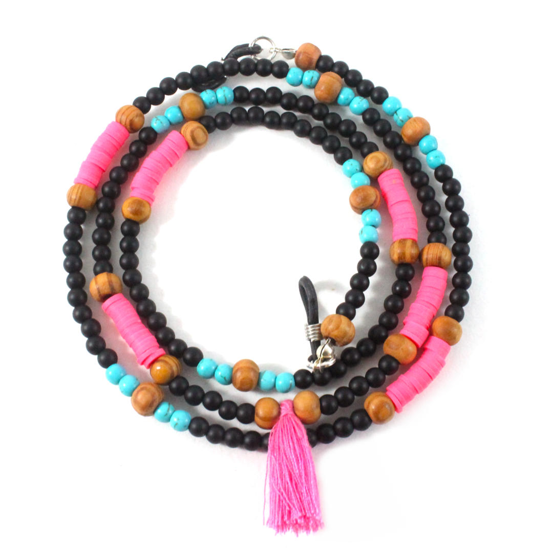 Onyx w/ Turquoise & Pink tassel - Eyewear Chain-The Ricci District