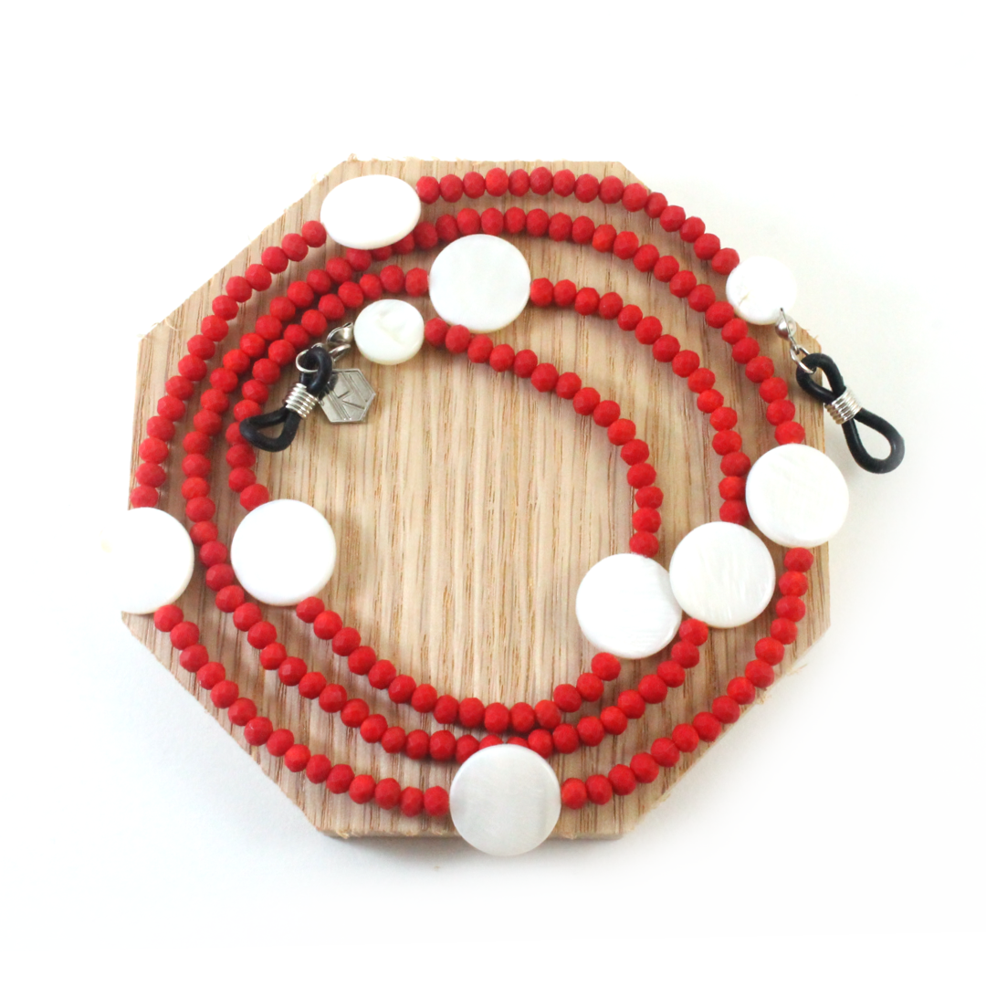 Red Crystal with Mother of Pearl Eyewear chain