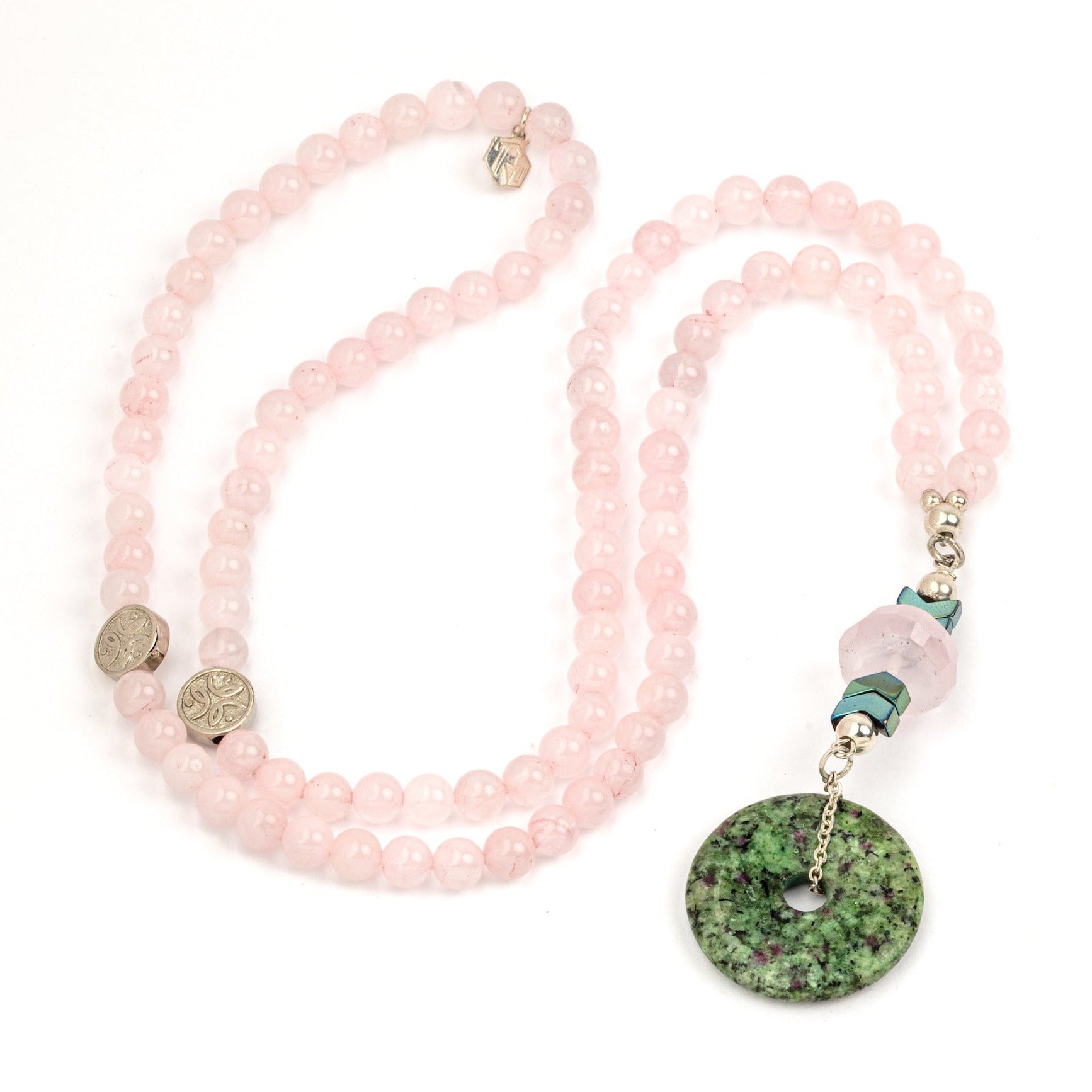 rose quartz with jade pendant necklace