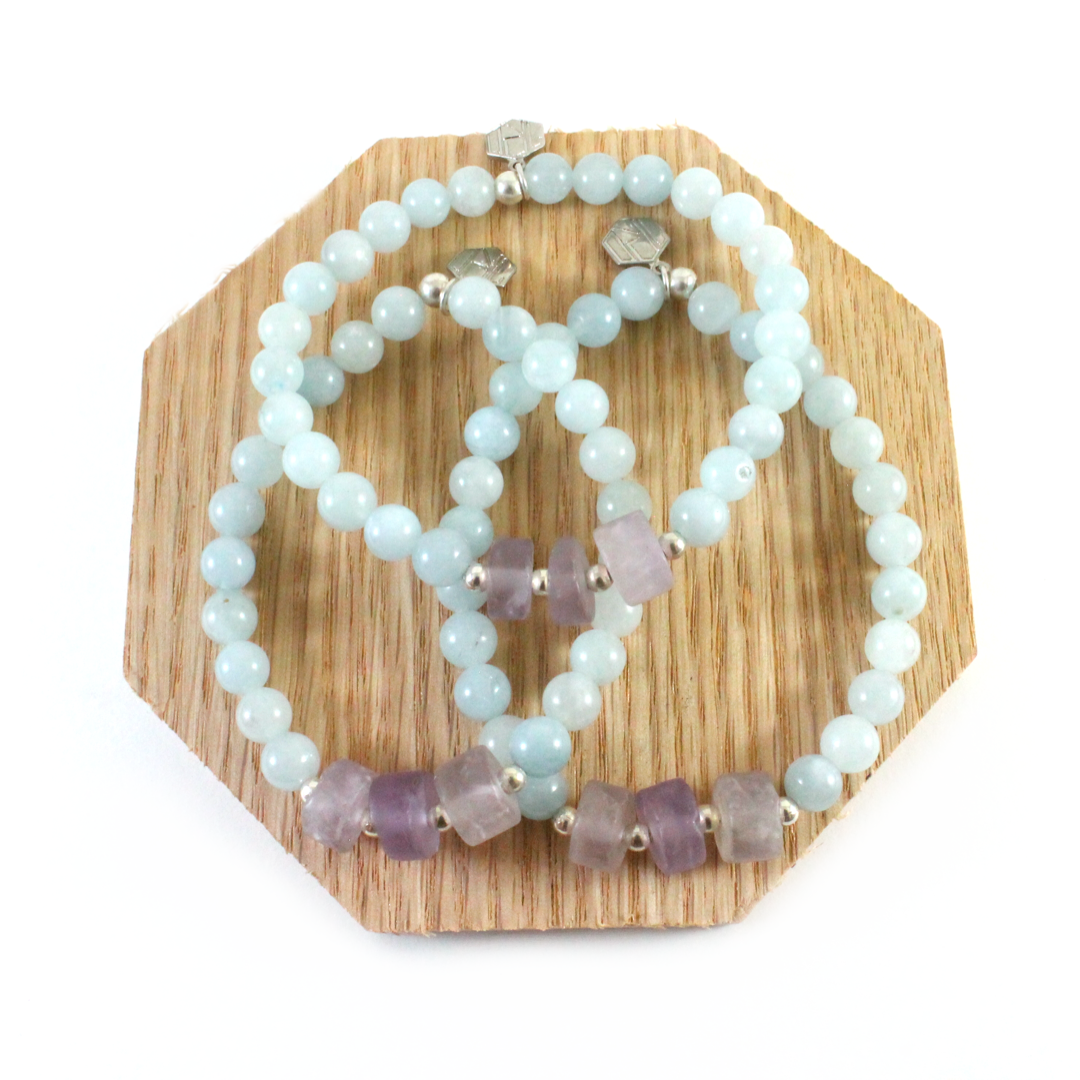 Aquamarine with Amethyst & Sterling Silver Bracelet