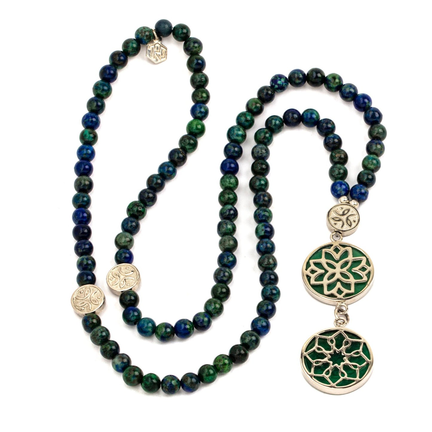 azurite necklace with sterling silver pendants