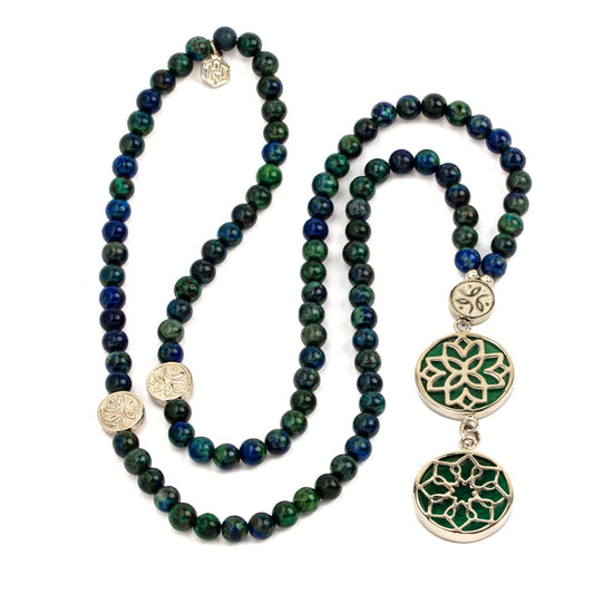 azurite necklace with sterling silver pendants