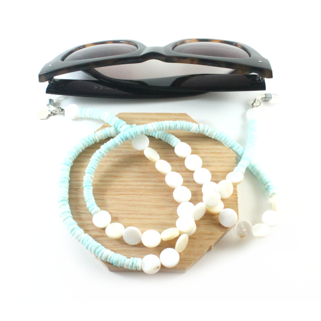 Baby Blue Shell with Mother of Pearl Eyewear Chain