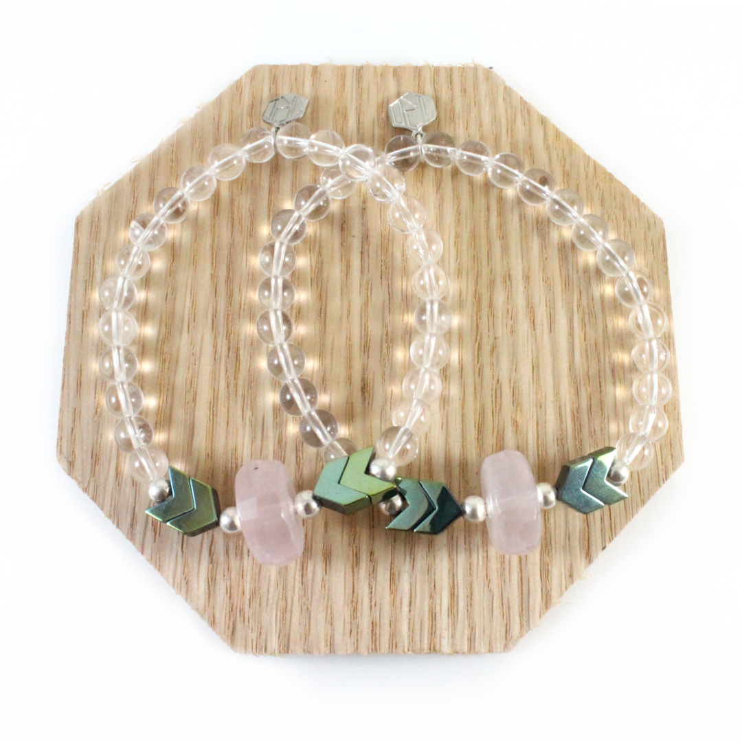 Clear Quartz, Rose Quartz and Hematite Bracelets