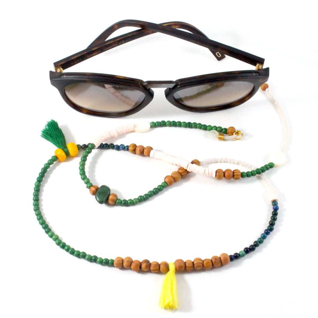 Green Agate & Azurite w/ Wood Beads - Eyewear Chain-The Ricci District