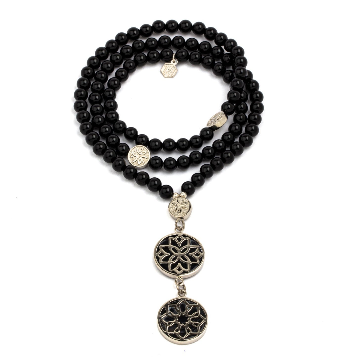 onyx necklace with sterling silver pendants