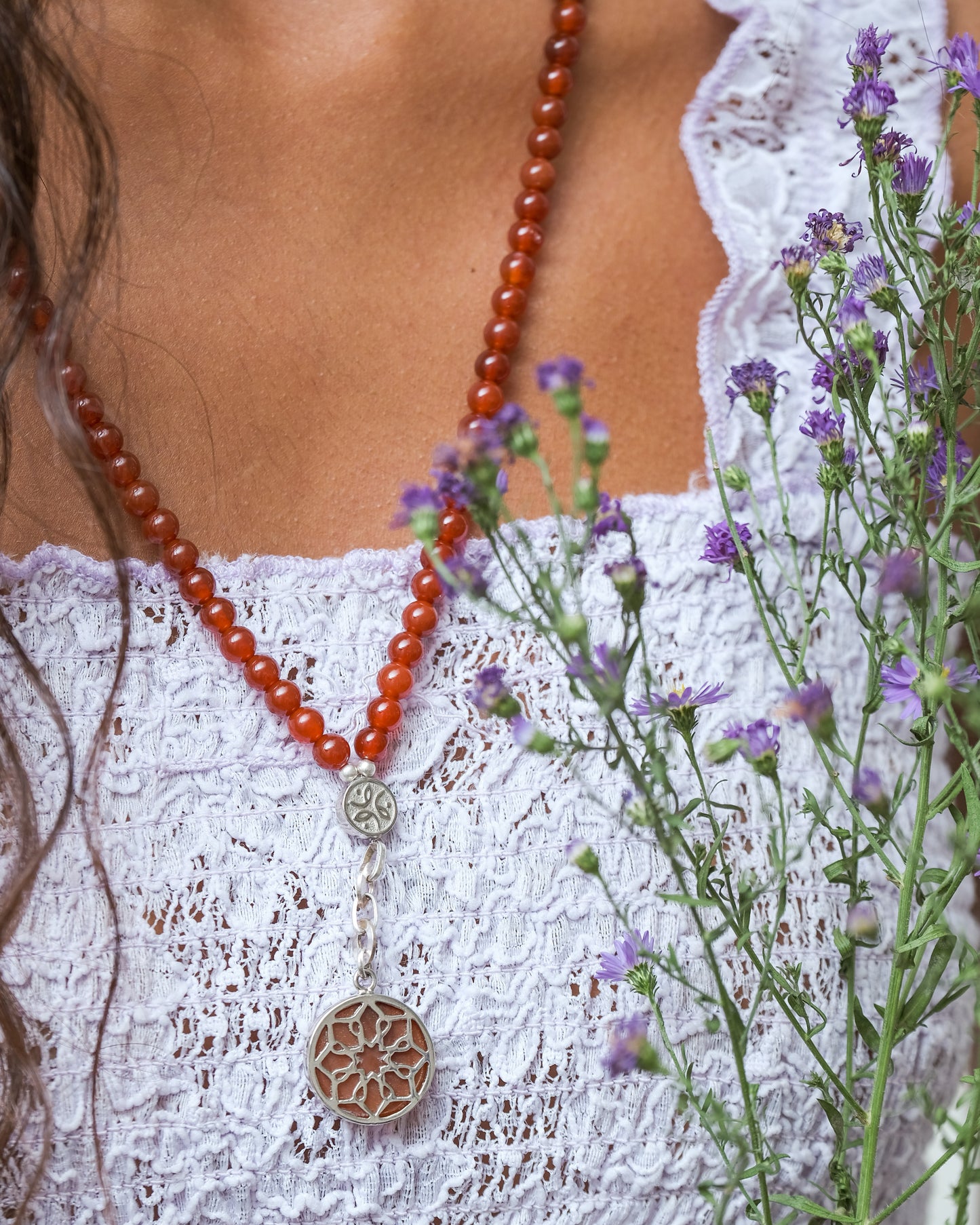 red agate necklace with silver