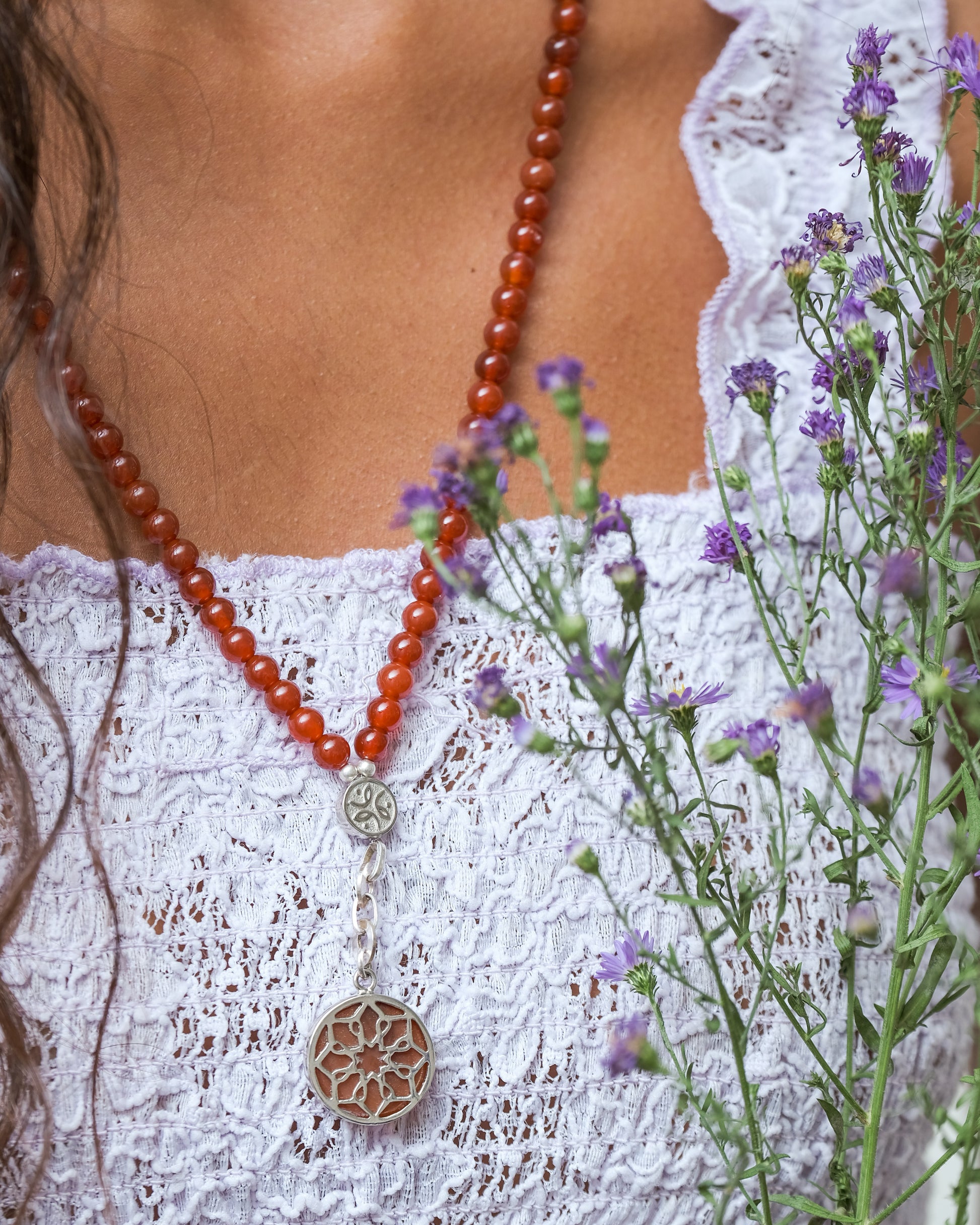 red agate necklace with silver