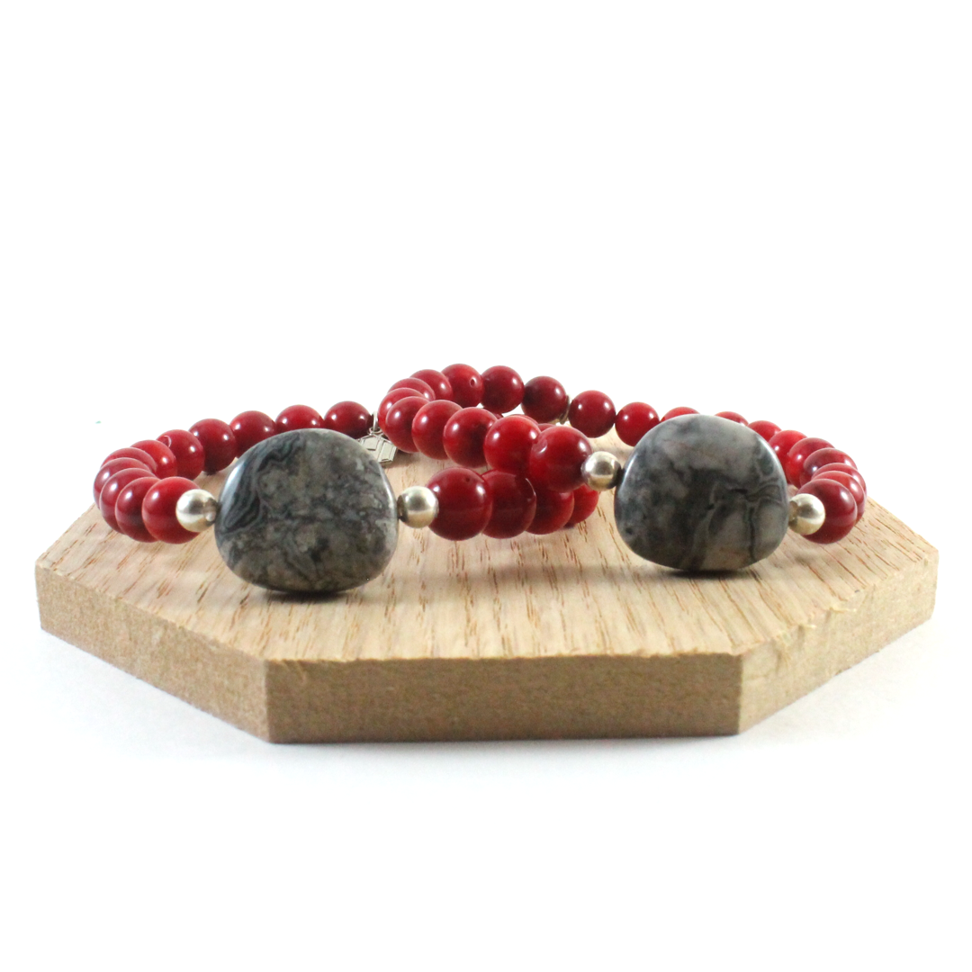 coral with jasper bracelets
