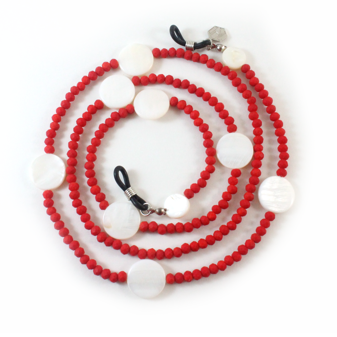 red glasses holder