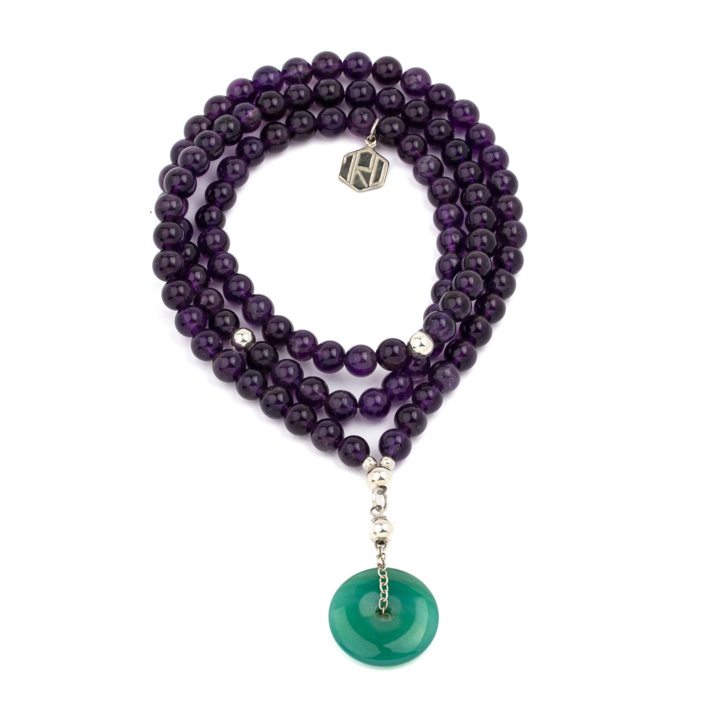 amethyst and green agate orb necklace