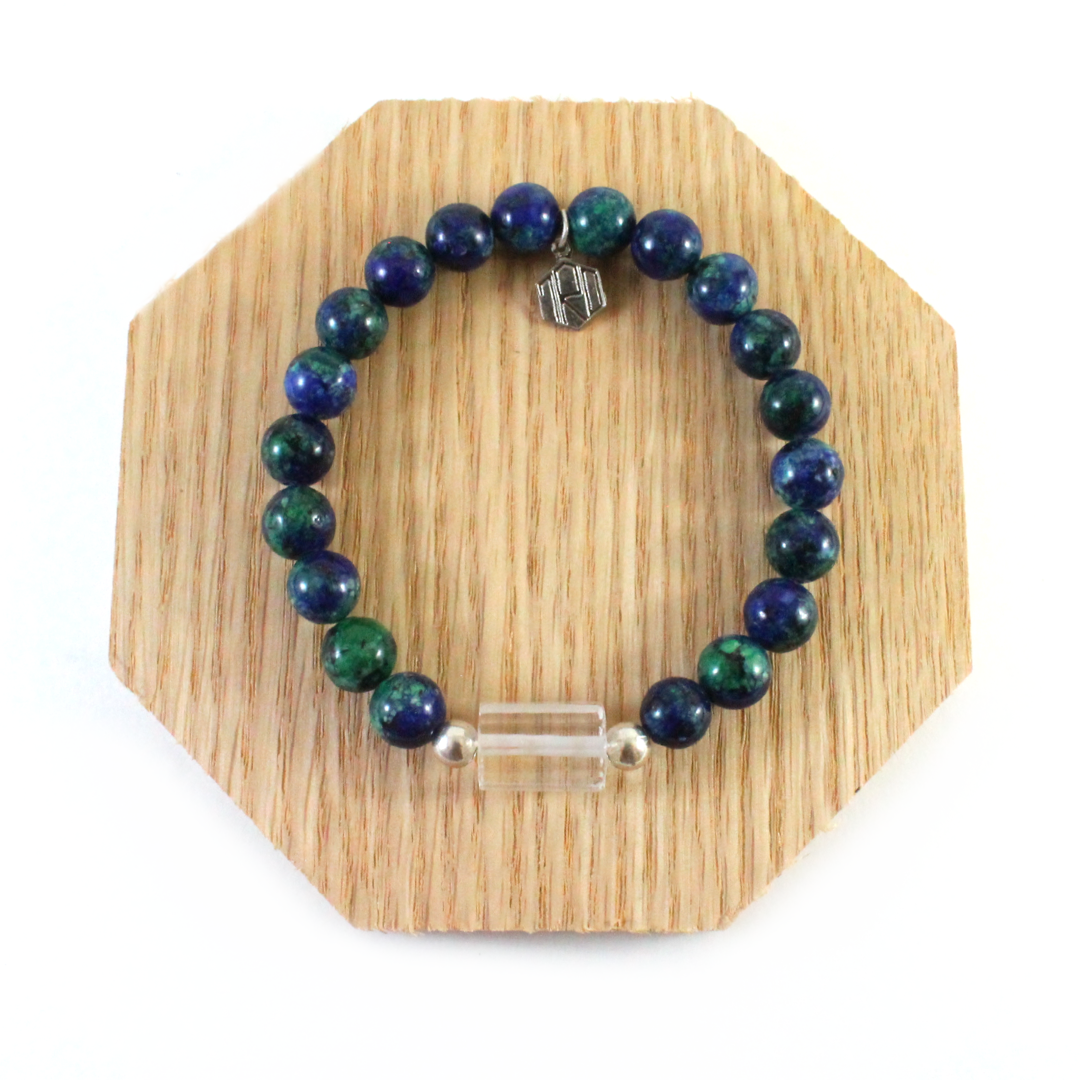azurite beads with clear quartz bracelet
