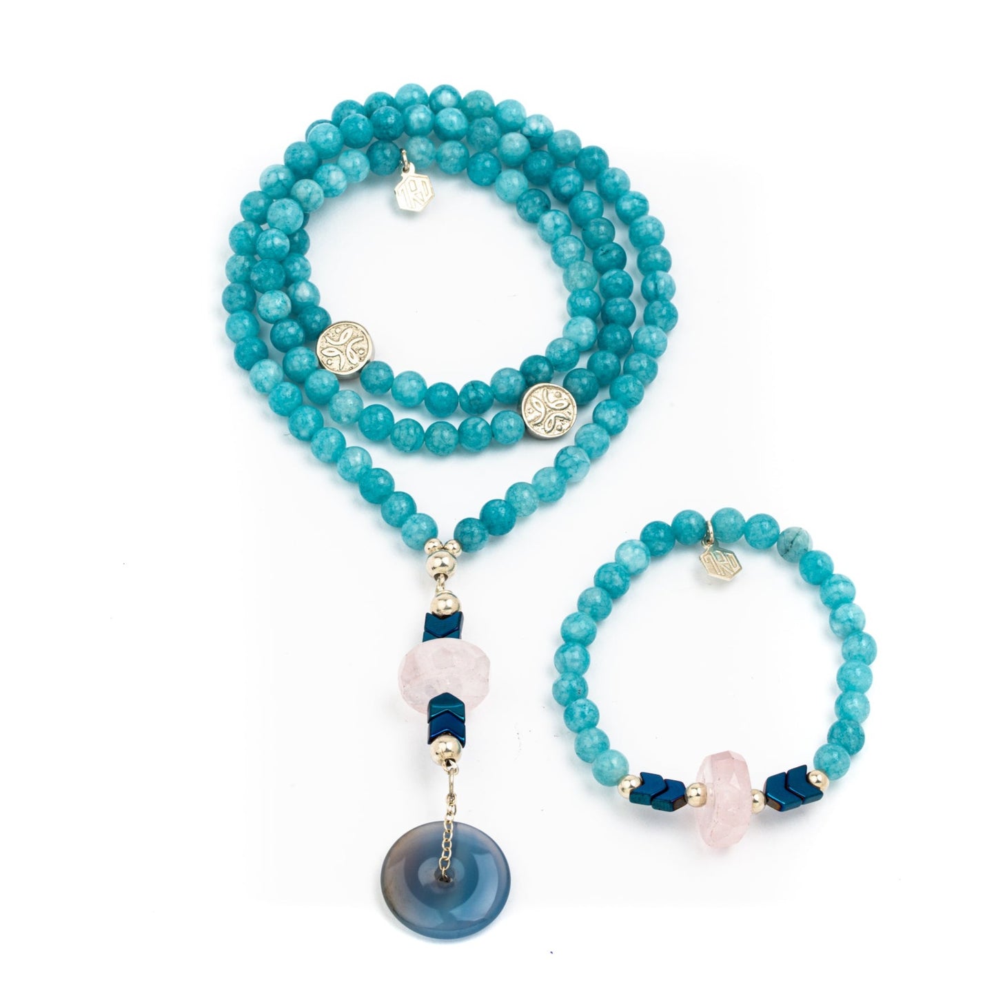 Blue agate necklace and bracelet set