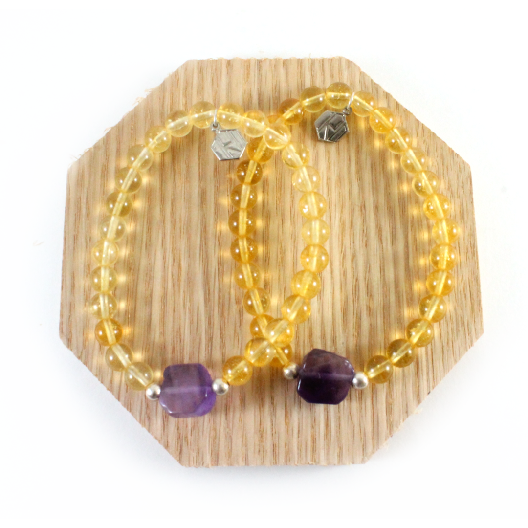 citrine beads with amethyst center bracelets