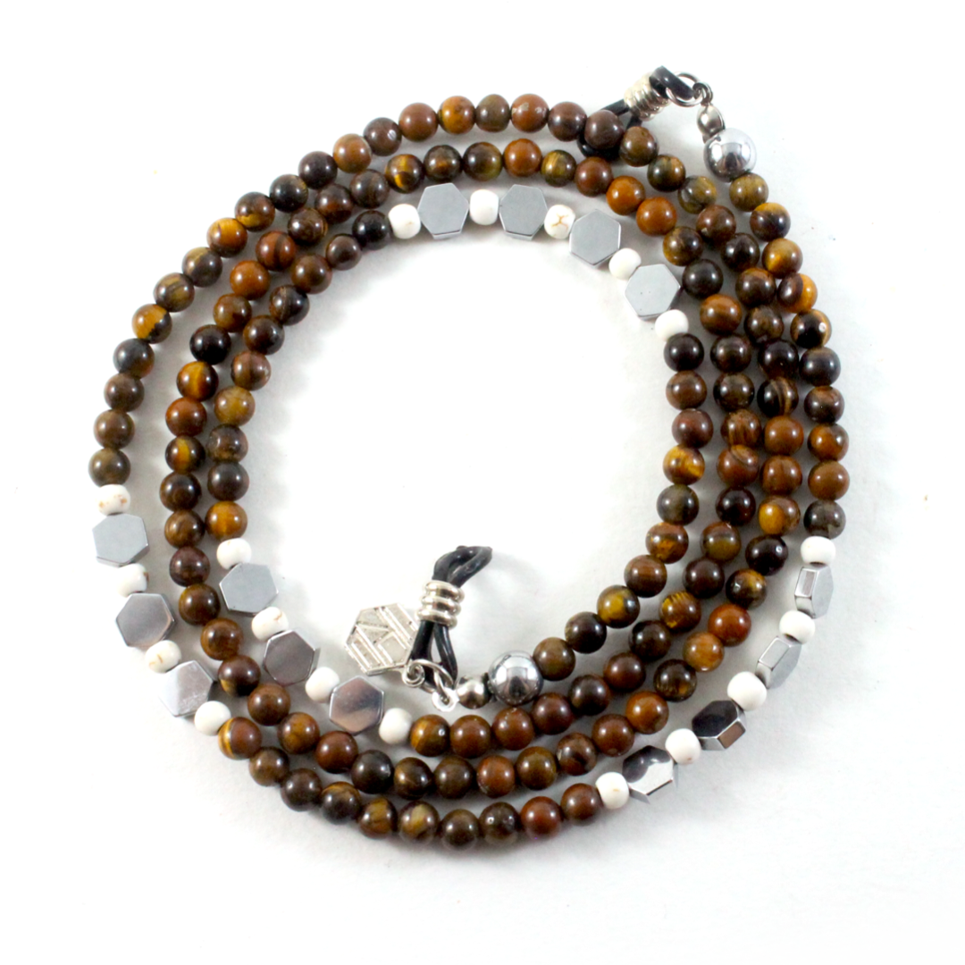 Tiger's Eye w/ White Agate & 925 Sterling Silver - Eyewear Chain-Eyewear Accessories-TheRicciDistrict