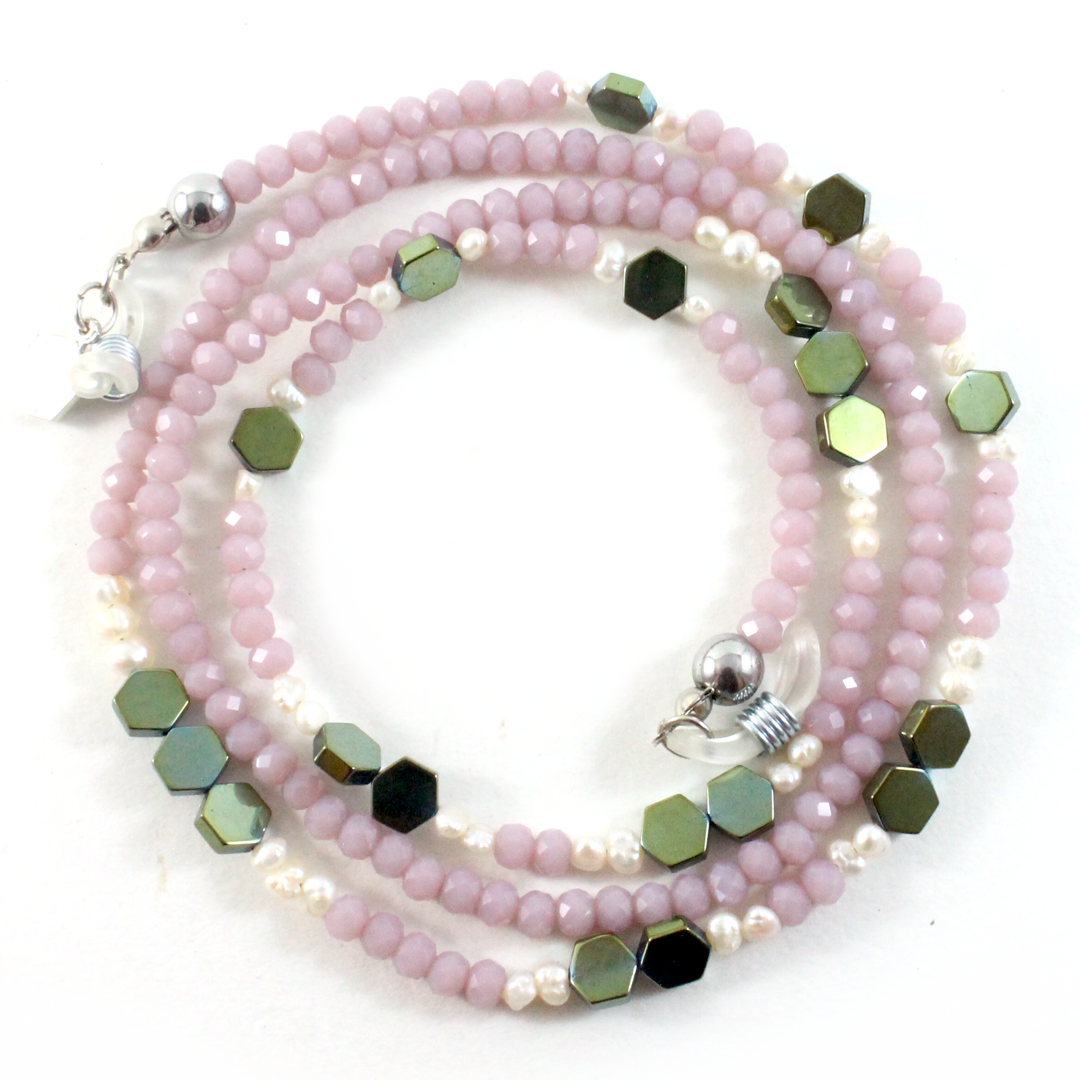 Pink Crystals w/ Natural Pearls & 925 Sterling Silver - Women's Eyewear Chain-The Ricci District