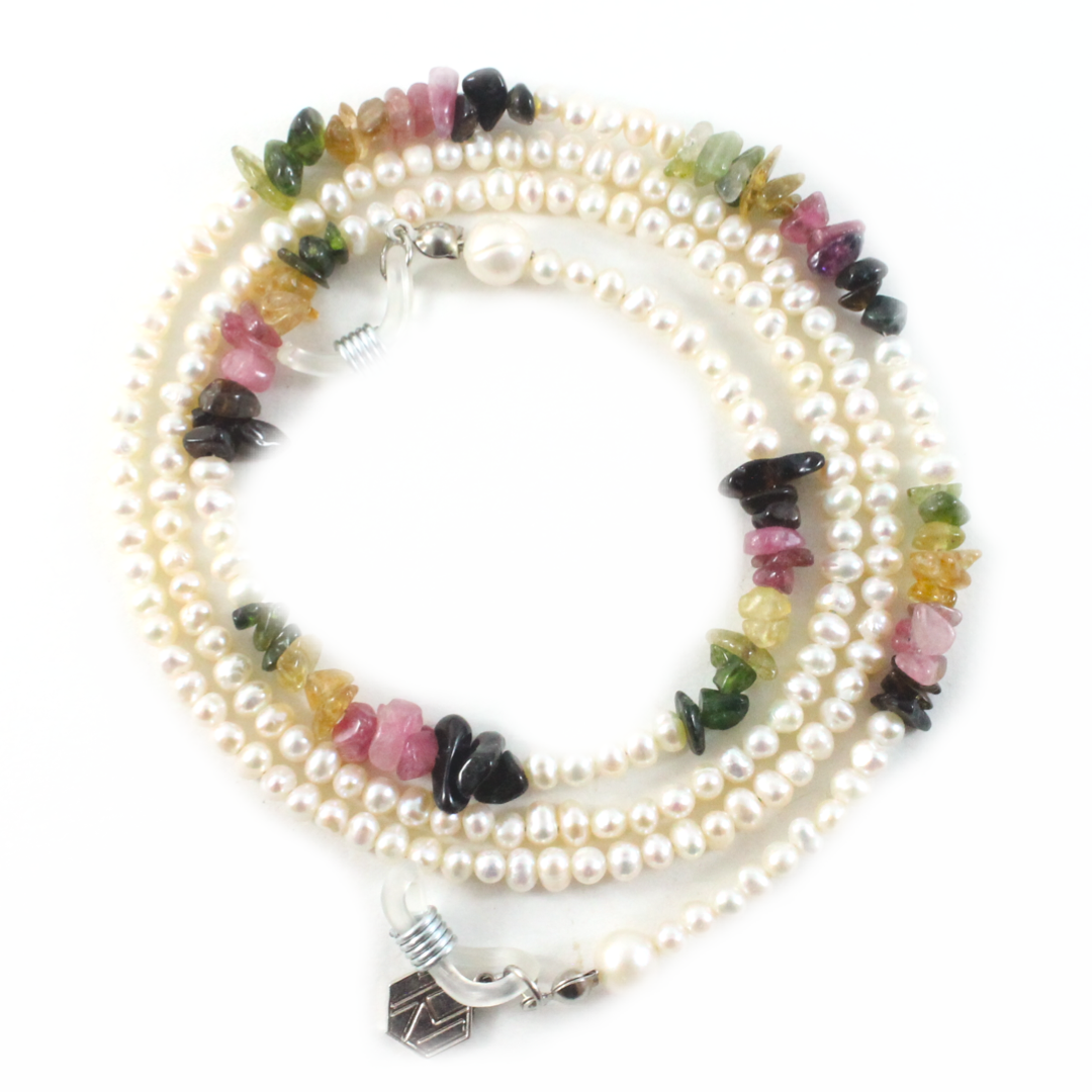 Pearls w/ Tourmaline & 925 Sterling Silver - Women's Eyewear Chain-Eyewear Accessories-TheRicciDistrict