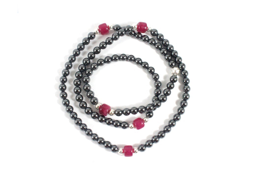 Hematite/Pink Jade Necklace - Jane Collection -The Ricci District