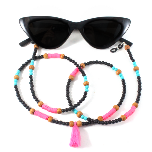 Onyx w/ Turquoise & Pink tassel - Eyewear Chain-The Ricci District
