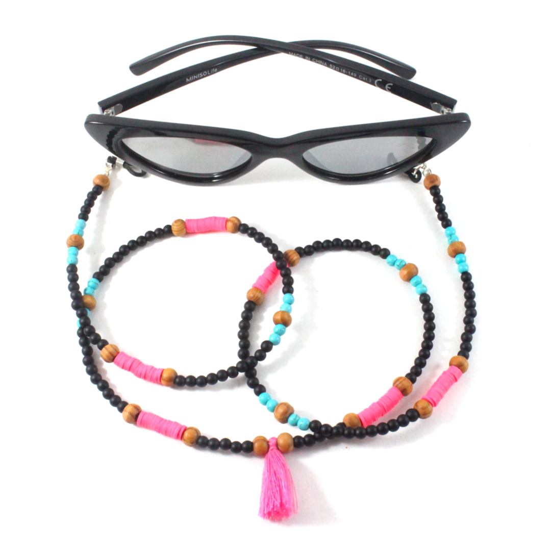 Onyx w/ Turquoise & Pink tassel - Eyewear Chain-The Ricci District