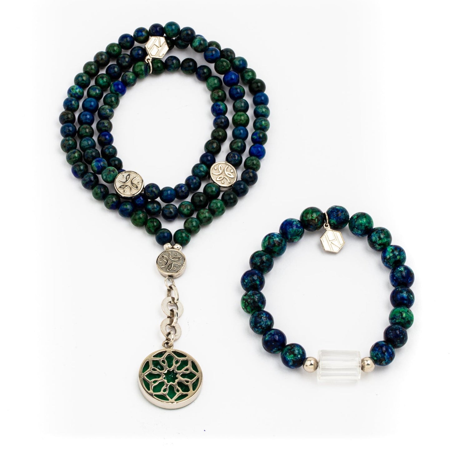 azurite with sterling silver necklace and bracelet