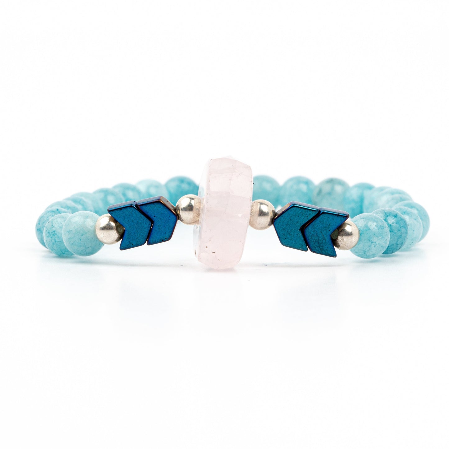 blue agate hematite bracelet with rose quartz
