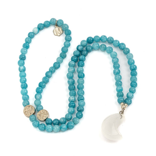 Blue Agate with Clear Quartz Moon Necklace |  Luna Collection