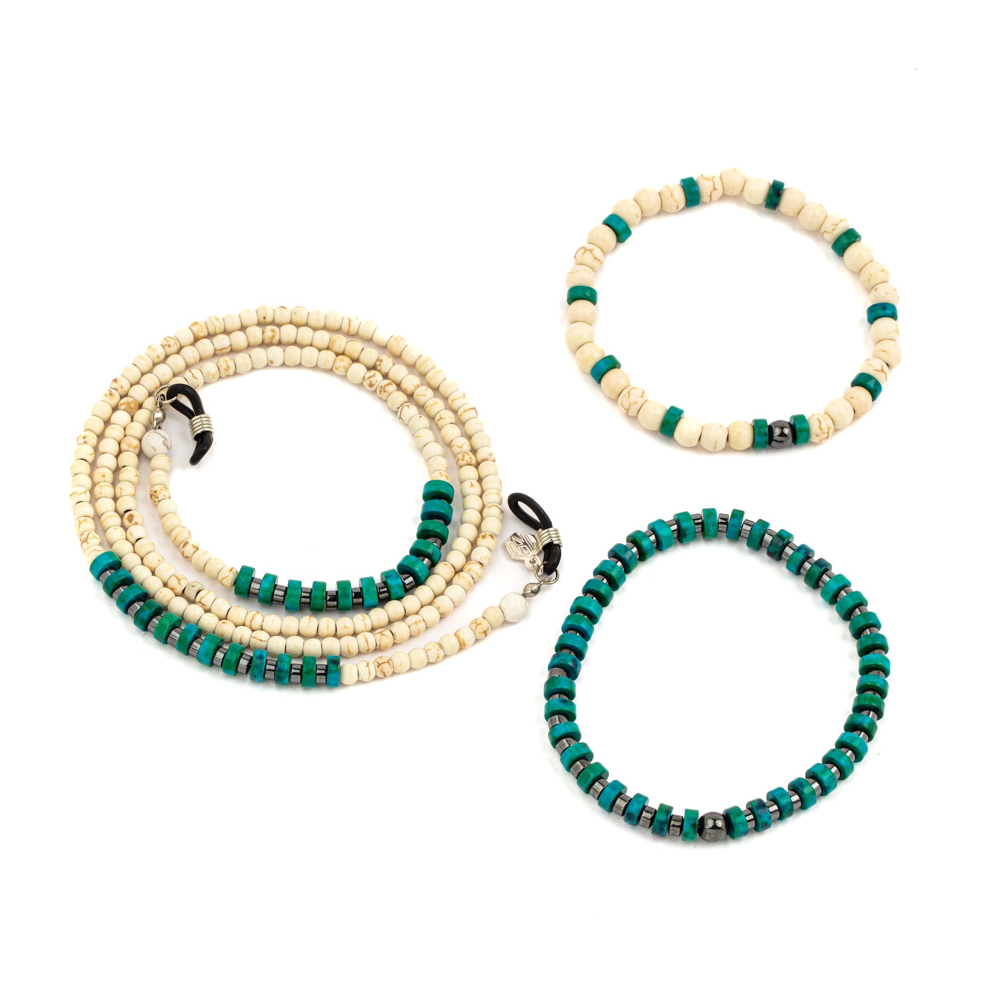 Howlite Turquoise Glasses Chain with Bracelets set