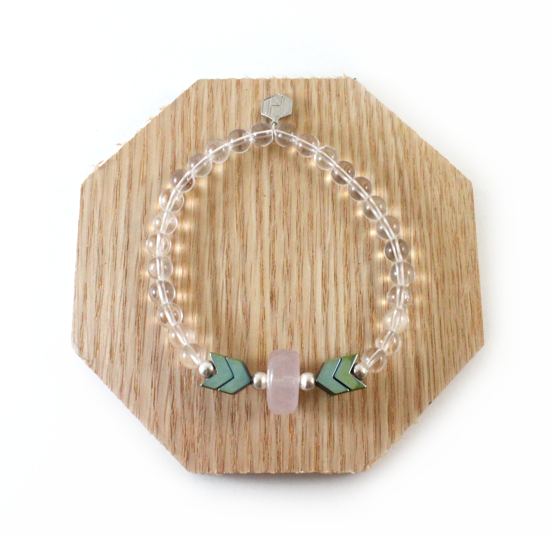 Clear quartz with rose quartz and hematite bracelet