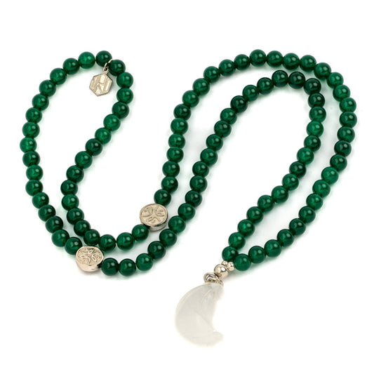 green agate with clear quartz moon necklace