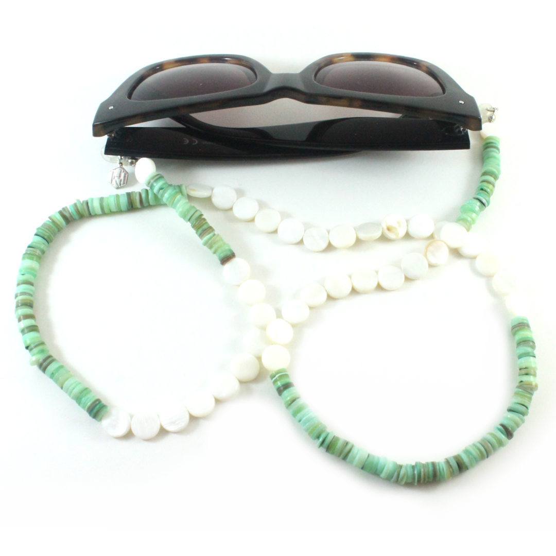 Green shell with mother of pearl sunglasses chain