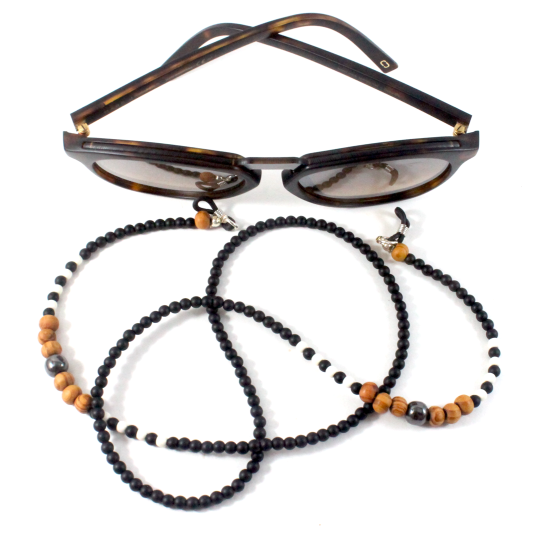 Matte Onyx w/ Wood beads - Eyewear Chain-The Ricci District