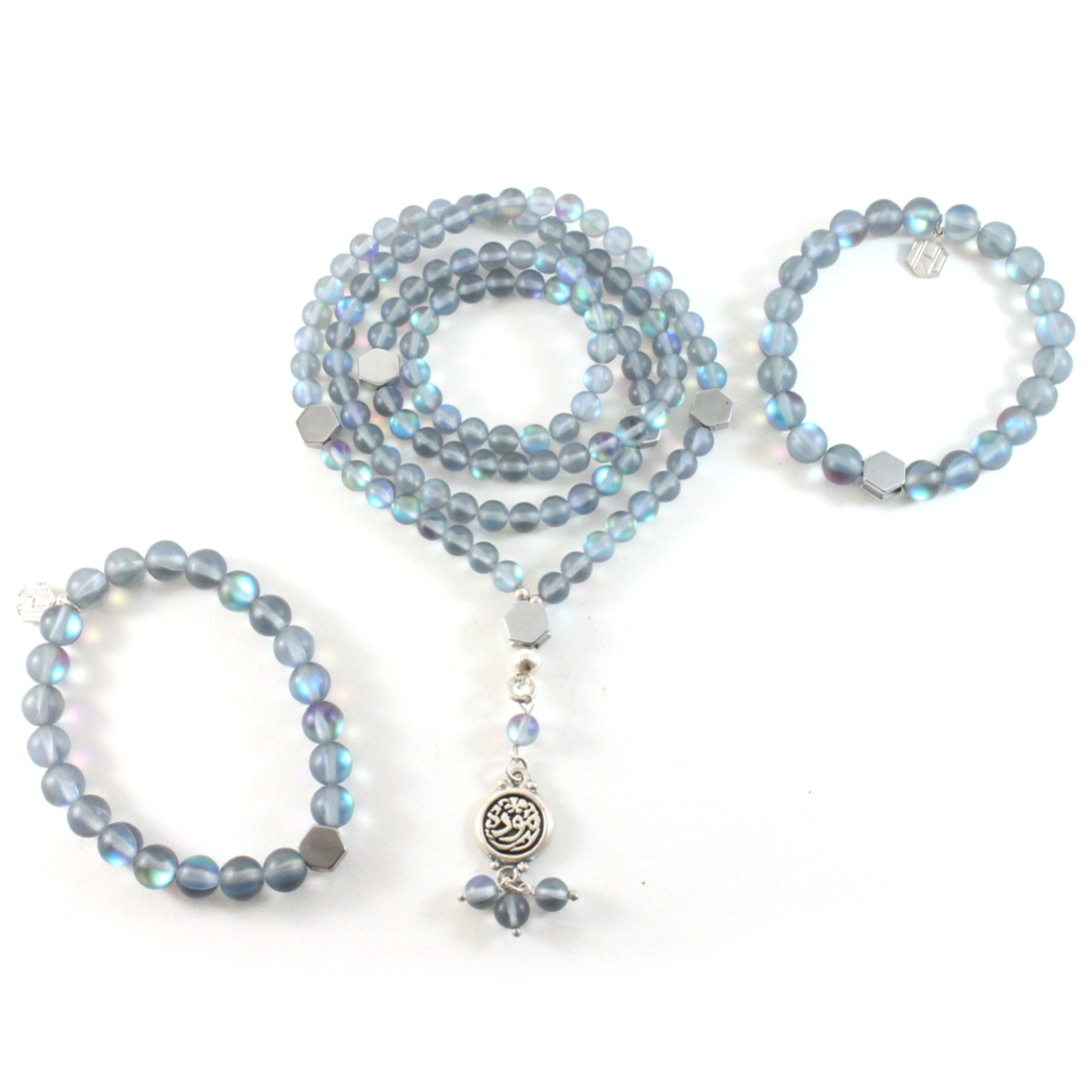 3-in-1 Rainbow Moonstone Necklace/Bracelet/Prayerbeads-Necklace-TheRicciDistrict