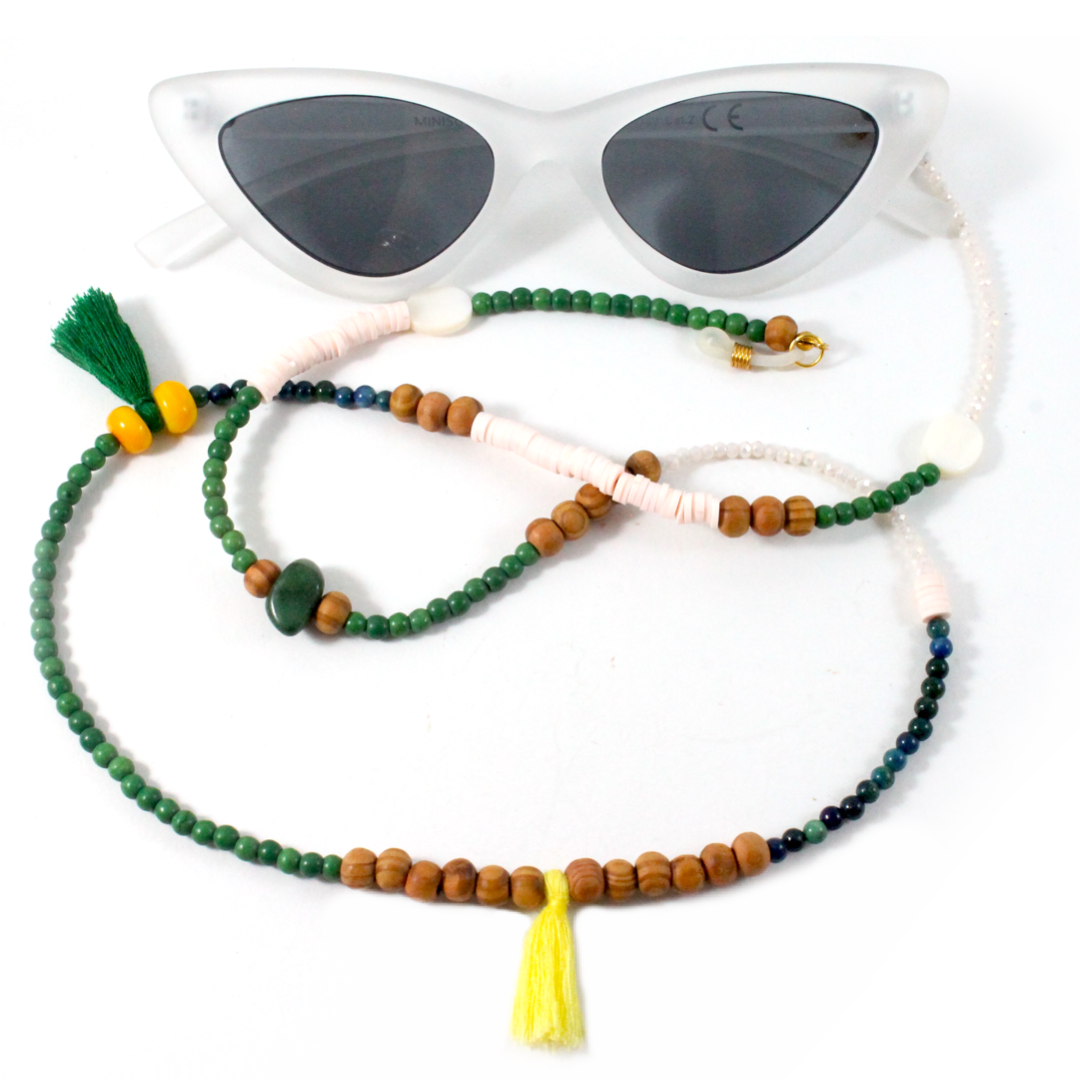 Green Agate & Azurite w/ Wood Beads - Eyewear Chain-The Ricci District