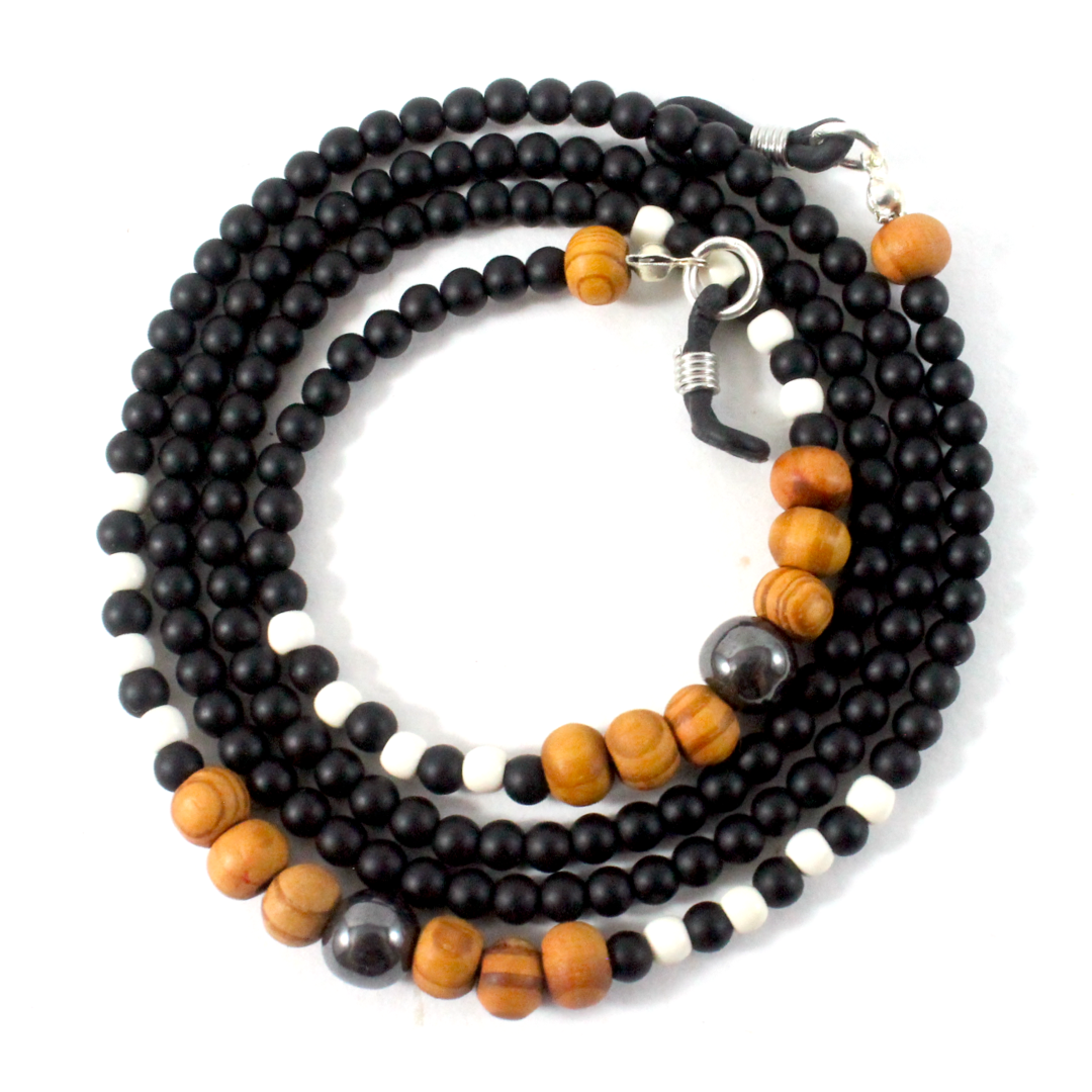 Matte Onyx w/ Wood beads - Eyewear Chain-The Ricci District