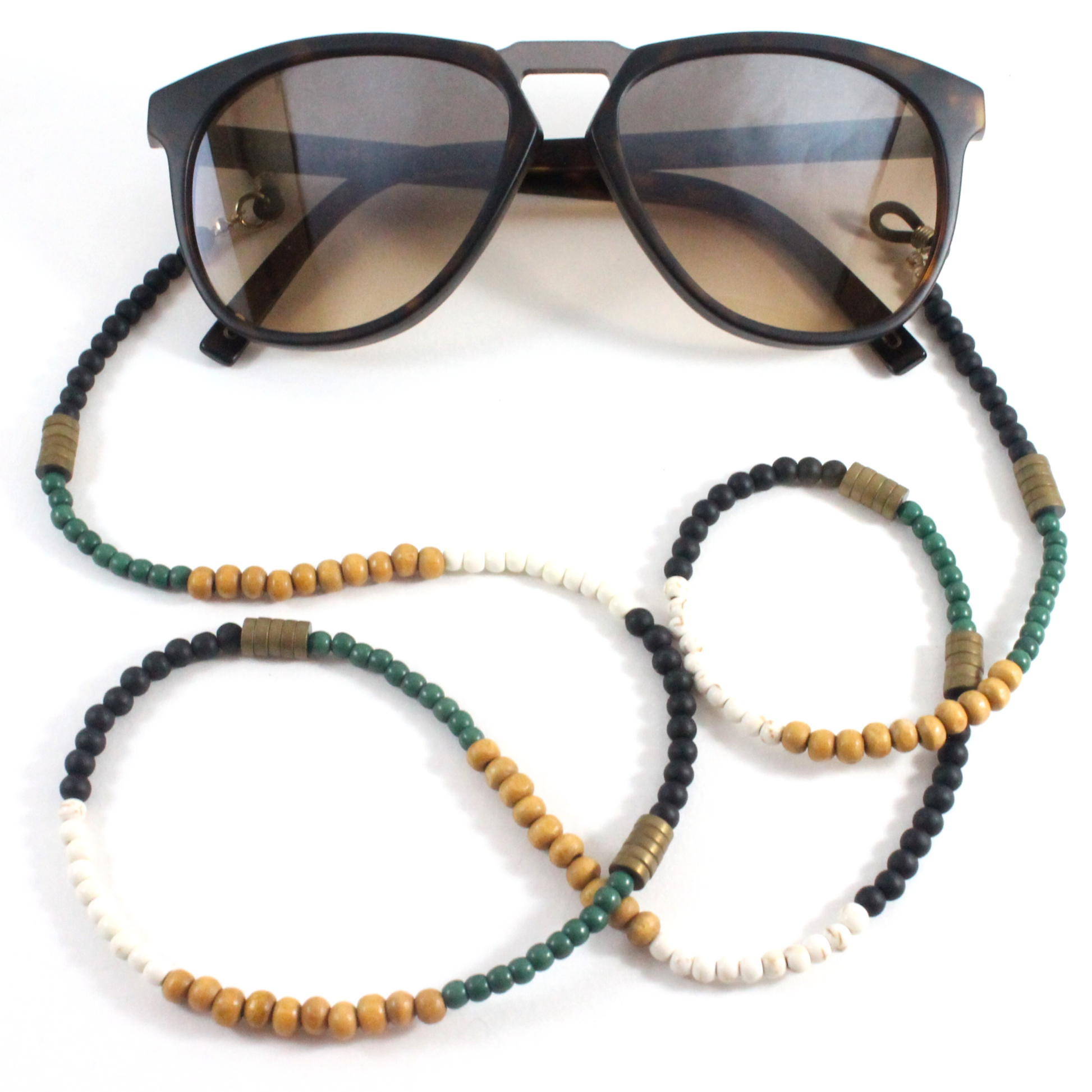 Onyx w/ Green Agate and Wood Beads - Men's Eyewear Chain-The Ricci District