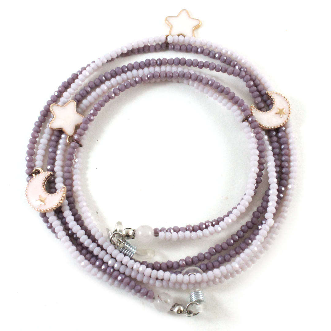 Pink & Purple Crystal Double Strand W/ Stars & Moons Charms - Eyewear Chain-Eyewear Accessories-TheRicciDistrict