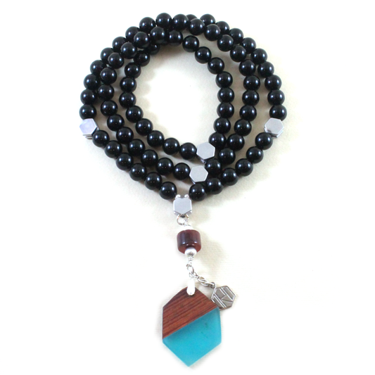 Onyx w/Blue Resin Pendant - Chakra Collection-TheRicciDistrict