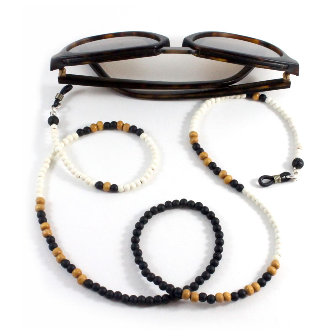 Howlite w/Onyx & Wood Beads - Men's Eyewear Chain-The Ricci District