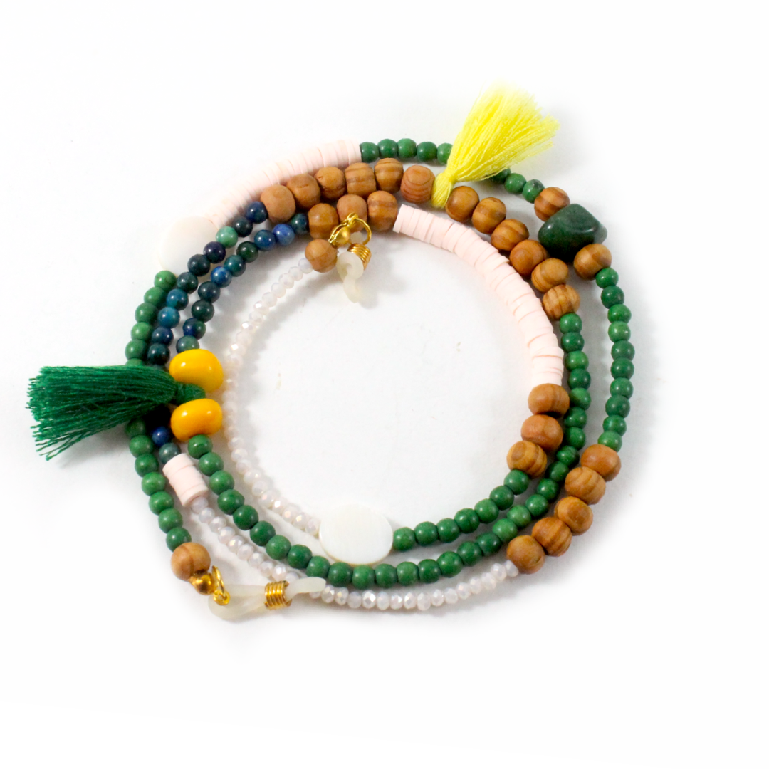 Green Agate & Azurite w/ Wood Beads - Eyewear Chain-The Ricci District