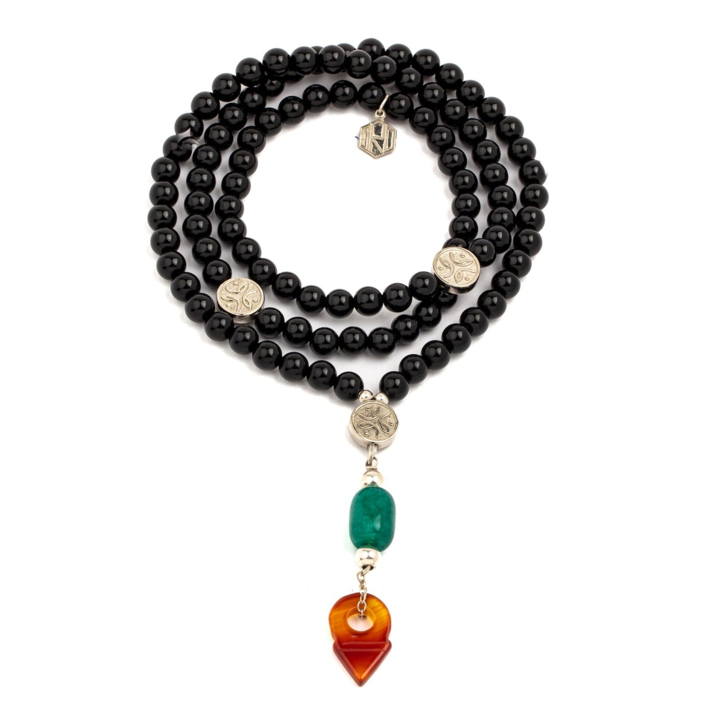 onyx necklace with jade and agate pendant