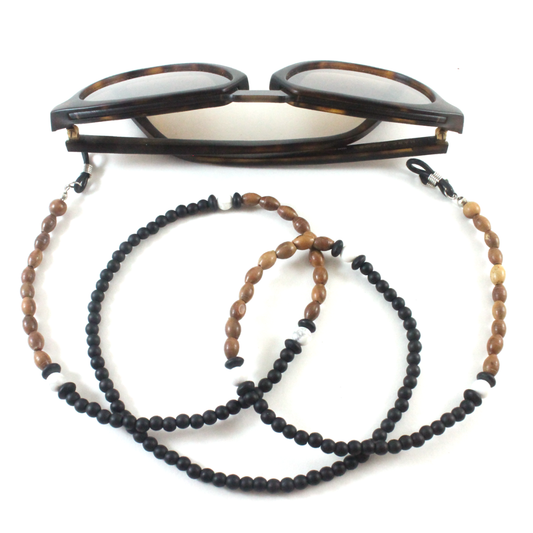 Onyx with wood beads sunglasses chain