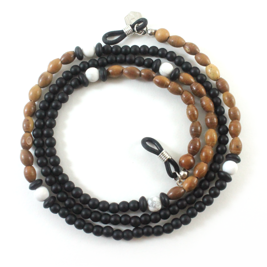 Onyx beads with wood beads eyewear chain
