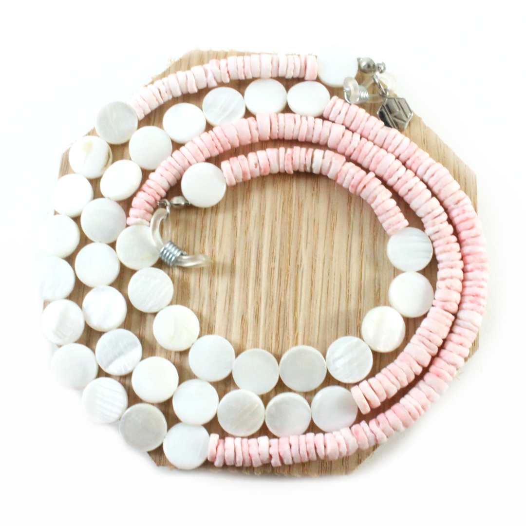 pink shell with pearls sunglasses chain