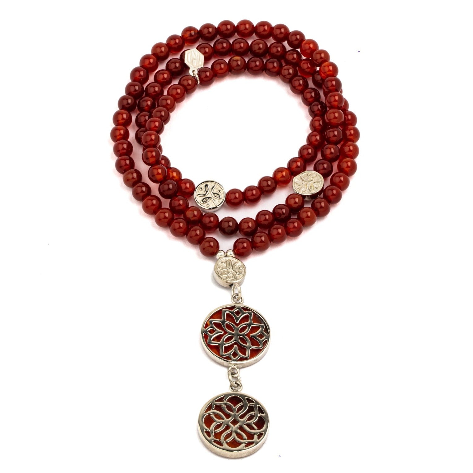 red agate necklace with sterling silver pendants
