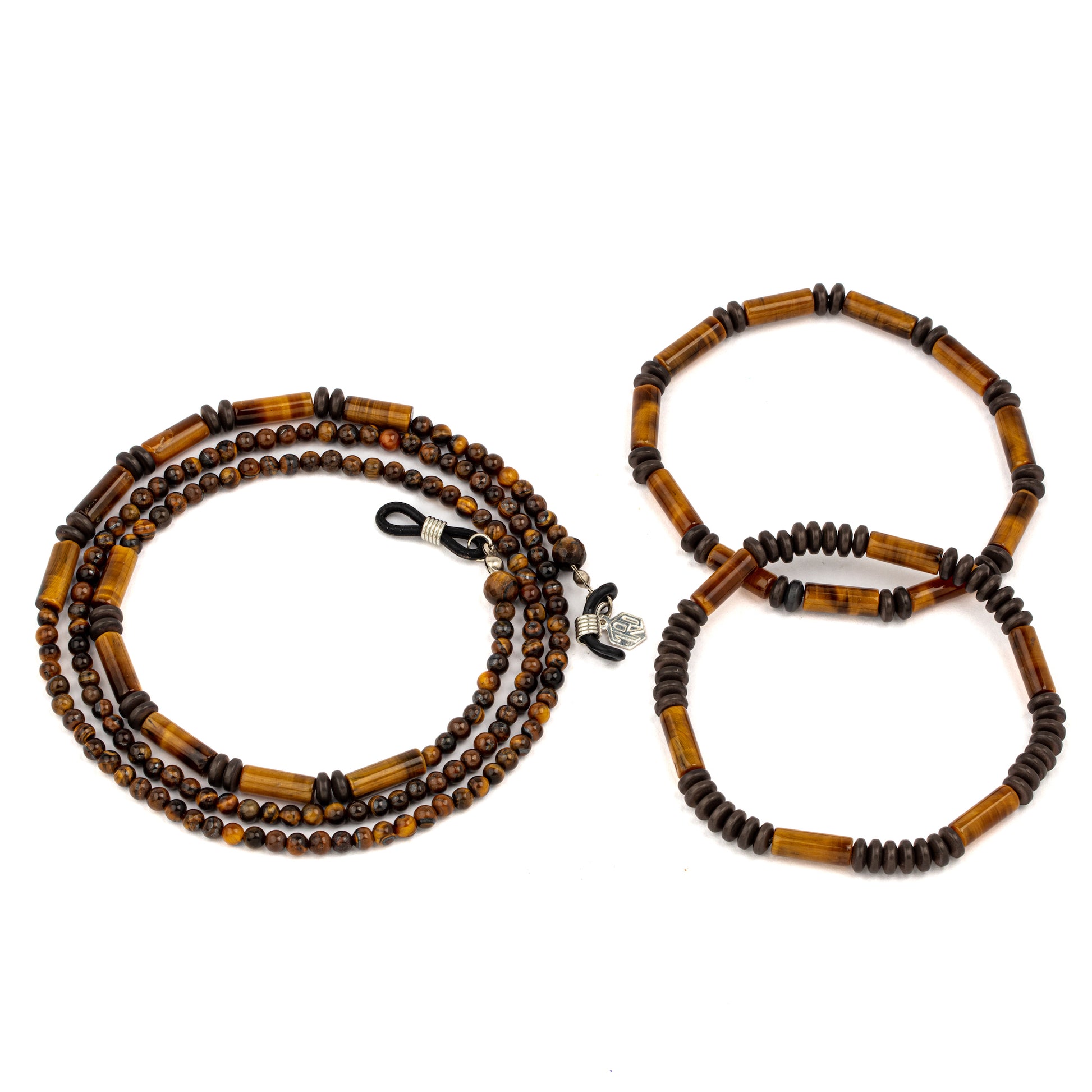 tiger's eye glasses chain with bracelets set