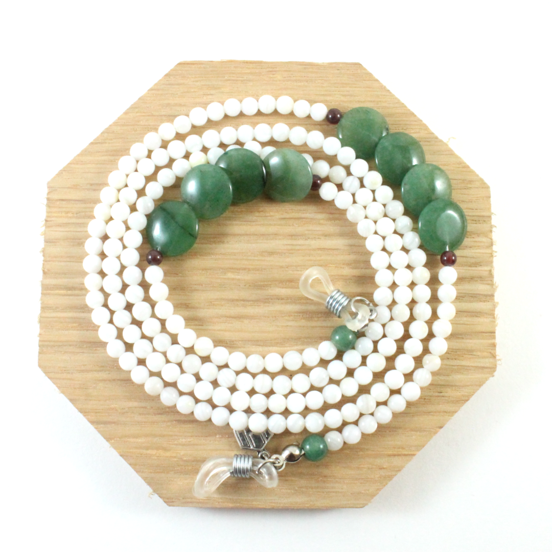White shell with jade eyewear chain