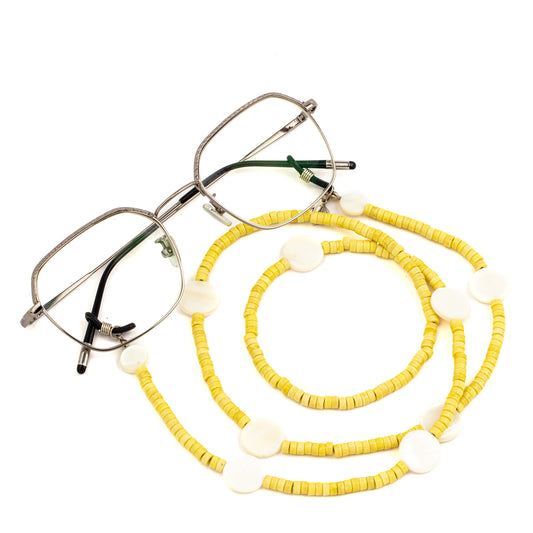 yellow beads with pearls glasses chain